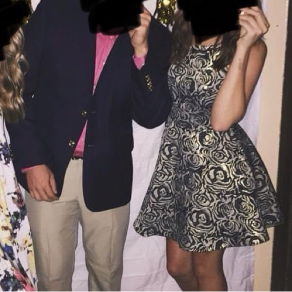 Gold and black rose patterned mini dress